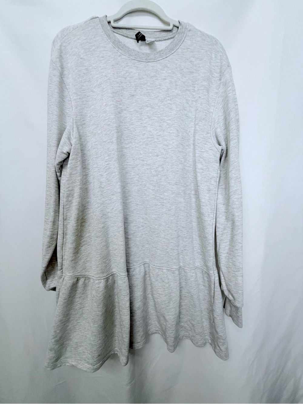 H&M Light Heather Gray Long-Sleeve Mini Ruffle Hem Dress